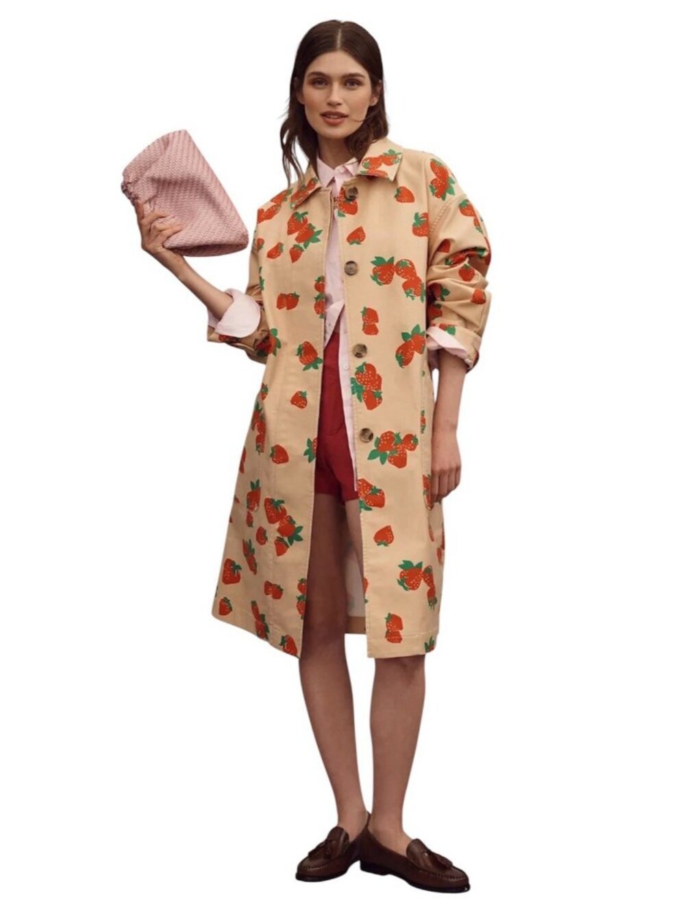 NWT Anthropologie Maeve Strawberry Trench Coat Jacket Khaki Tan Large Petite LP